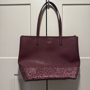 Kate Spade Maroon and Pink Glitter Tote